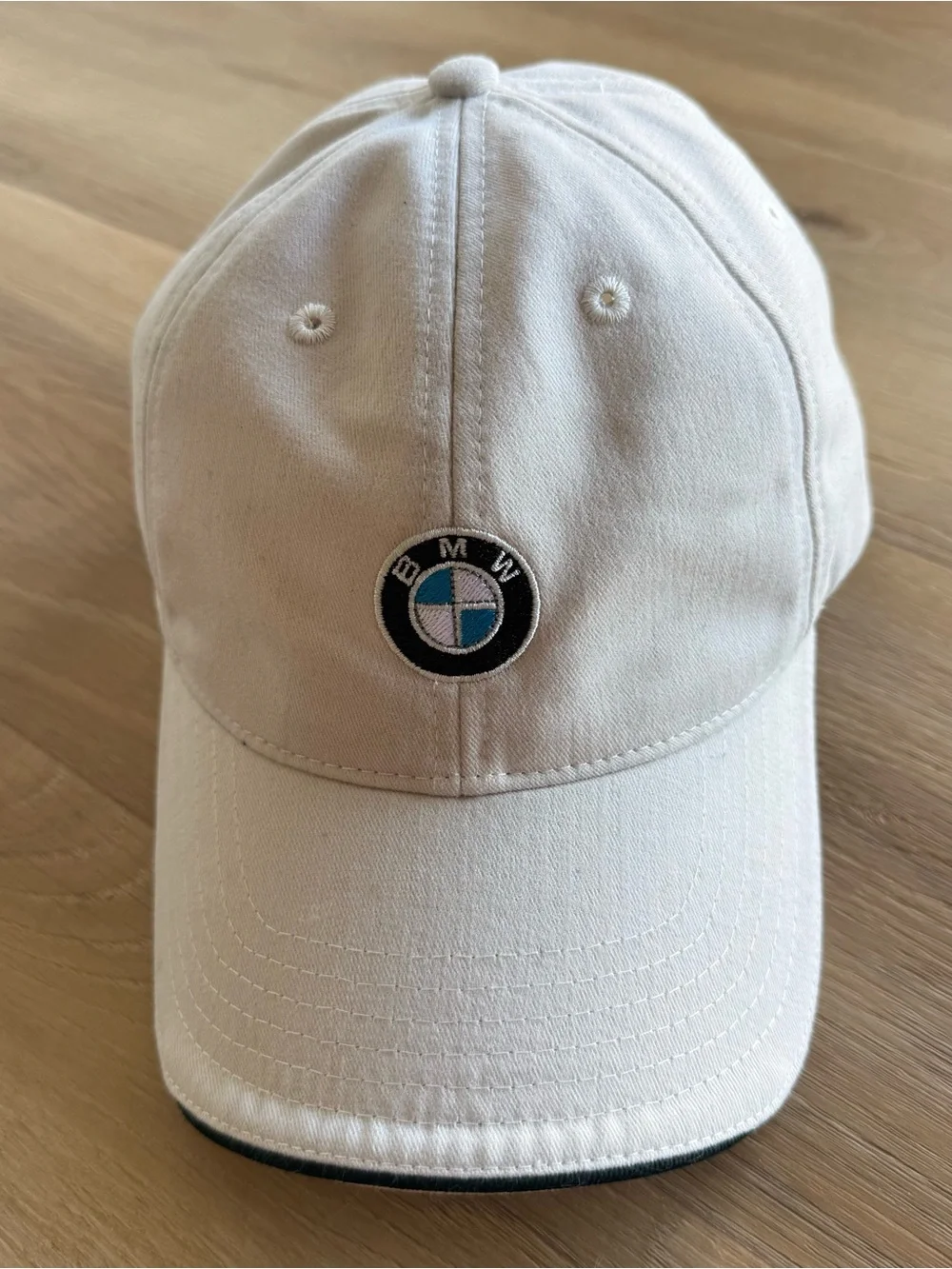 BMW Cream Baseball Cap with Embroidered Roundel logo adjustable back cotton